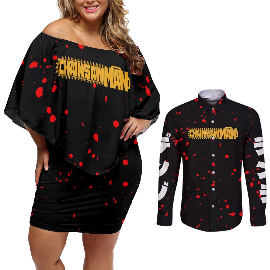 Chainsaw Man Couples Matching Off Shoulder Short Dress and Long Sleeve Button Shirt Anime Style