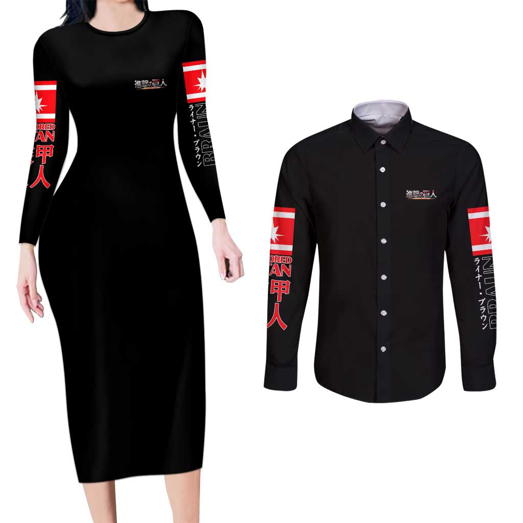 Armored Titan Attack on Titan Couples Matching Long Sleeve Bodycon Dress and Long Sleeve Button Shirt Anime Style