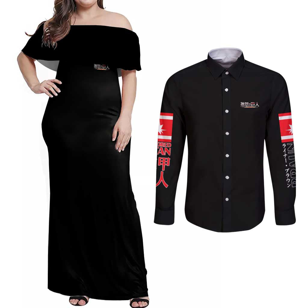 Armored Titan Attack on Titan Couples Matching Off Shoulder Maxi Dress and Long Sleeve Button Shirt Anime Style