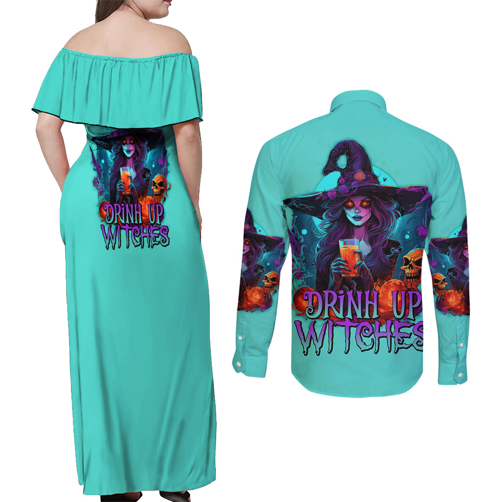 drink-up-witches-halloween-couples-matching-off-shoulder-maxi-dress-and-long-sleeve-button-shirt