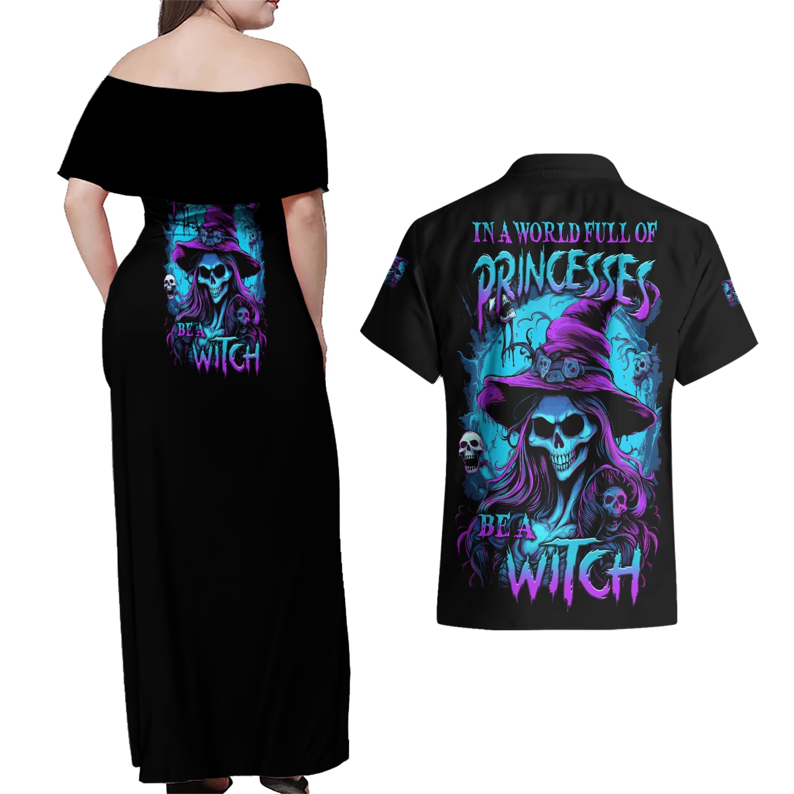 in-a-world-full-of-princesses-be-a-witch-halloween-couples-matching-off-shoulder-maxi-dress-and-hawaiian-shirt