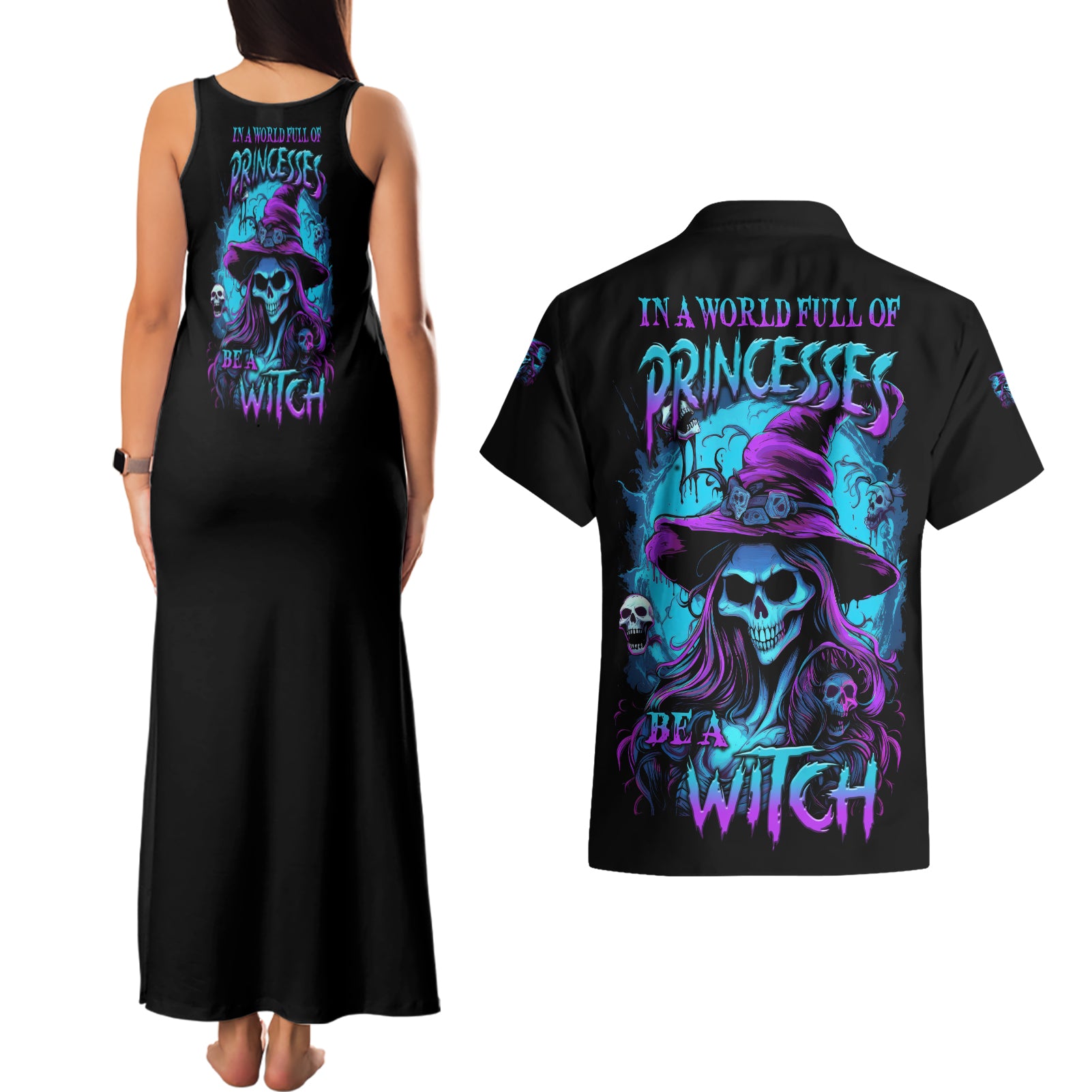 in-a-world-full-of-princesses-be-a-witch-halloween-couples-matching-tank-maxi-dress-and-hawaiian-shirt