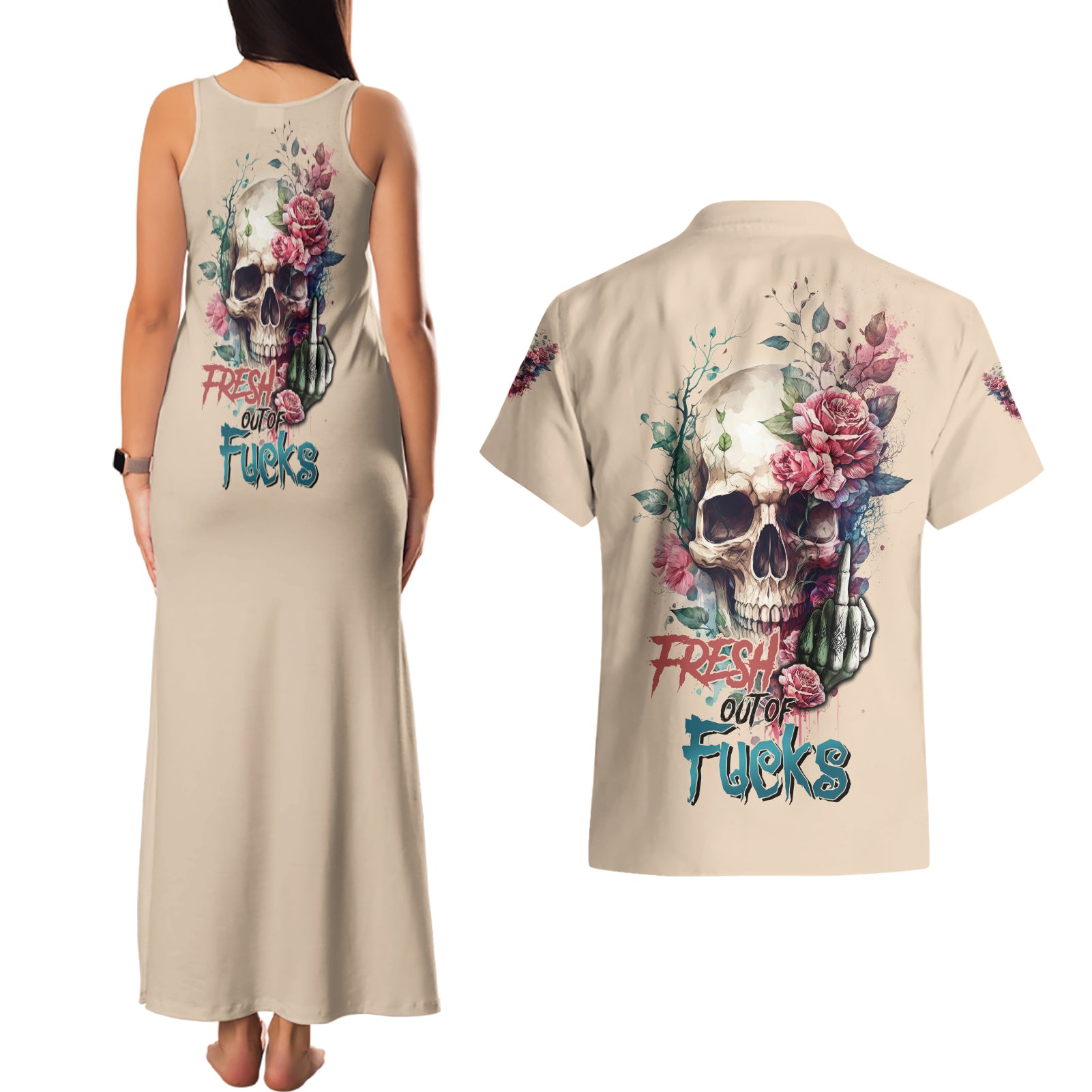 fresh-out-of-f-watercolor-skull-couples-matching-tank-maxi-dress-and-hawaiian-shirt