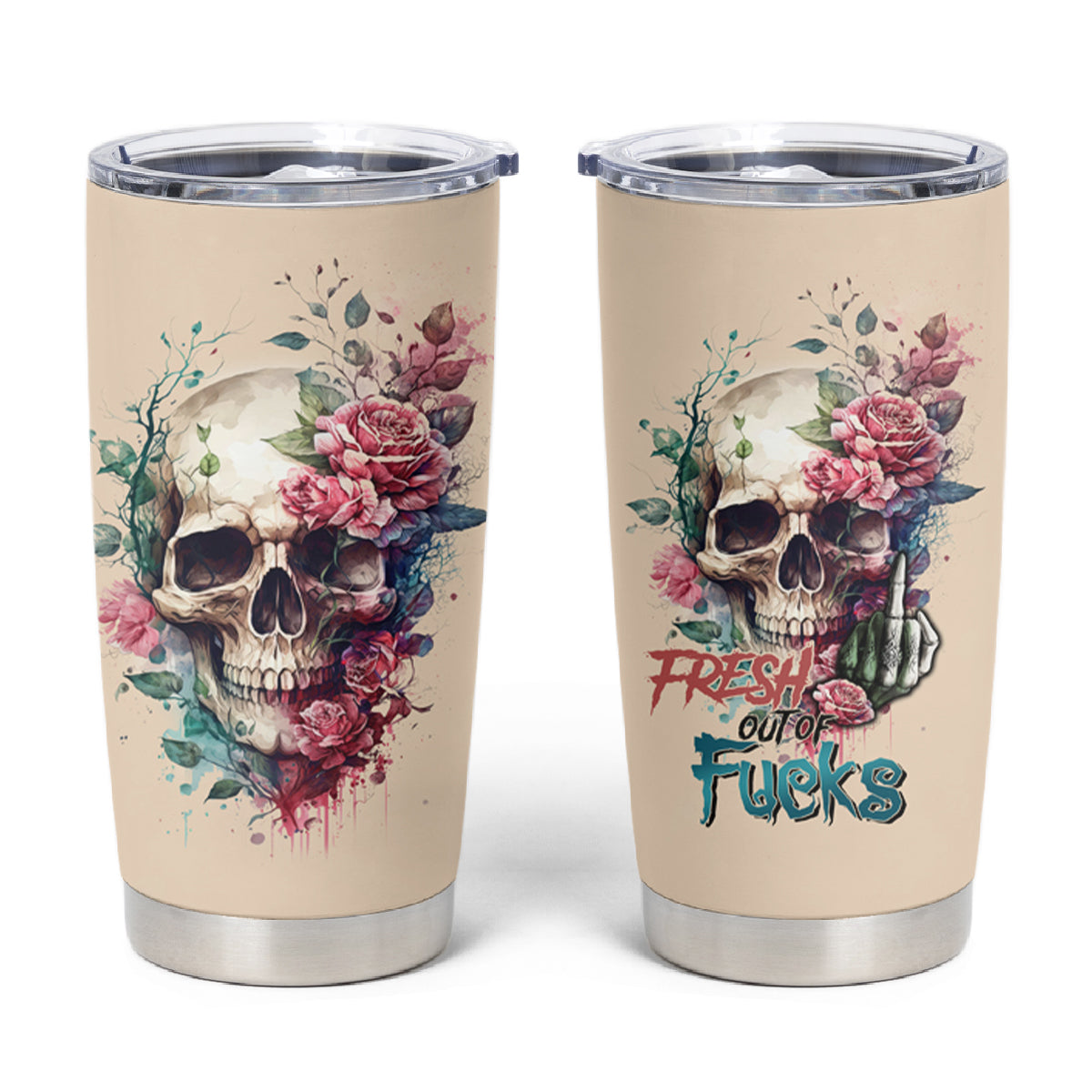 Fresh Out Of F Watercolor Skull Tumbler Cup