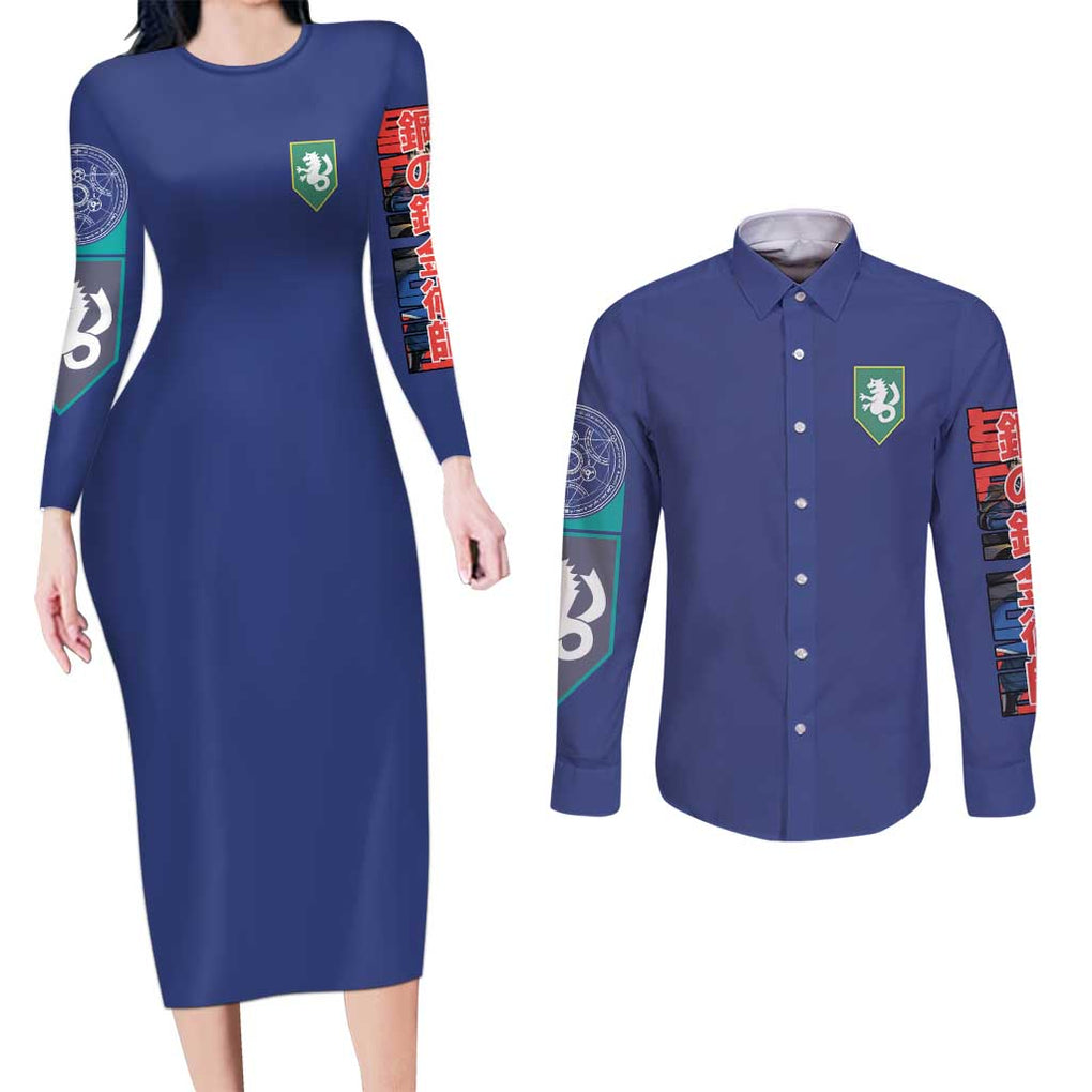 Roy Mustang Fullmetal Alchemist Couples Matching Long Sleeve Bodycon Dress and Long Sleeve Button Shirt Anime Style