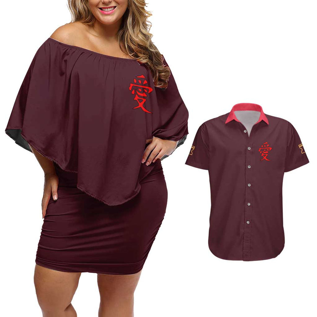 Gaara V2 Naruto Couples Matching Off Shoulder Short Dress and Hawaiian Shirt Japan Anime Style