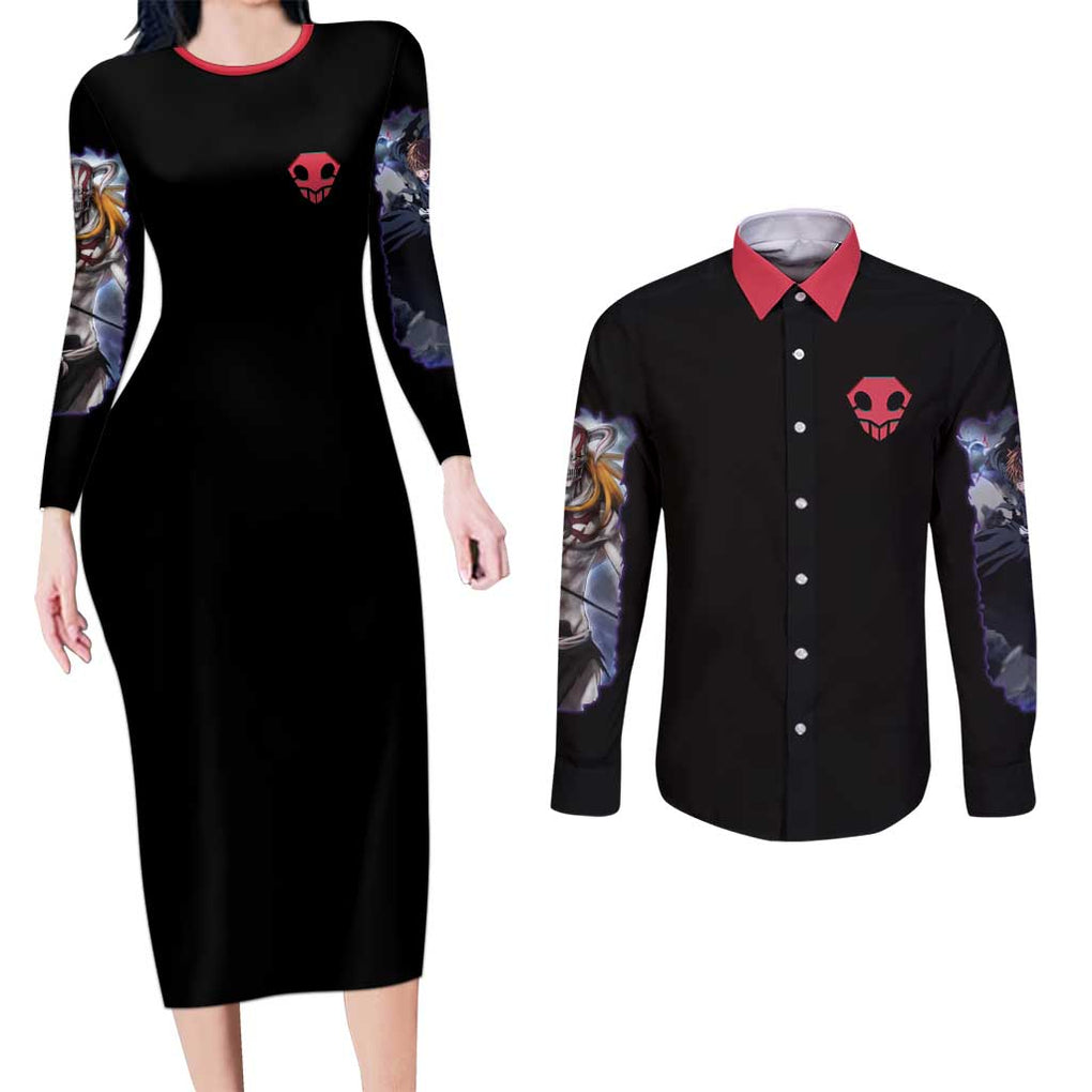 Kurosaki Ichigo V4 Bleach Couples Matching Long Sleeve Bodycon Dress and Long Sleeve Button Shirt Japan Anime Style