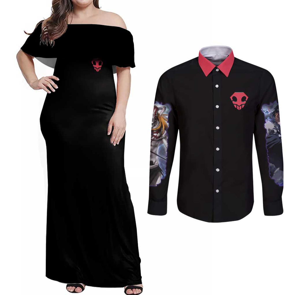 Kurosaki Ichigo V4 Bleach Couples Matching Off Shoulder Maxi Dress and Long Sleeve Button Shirt Japan Anime Style