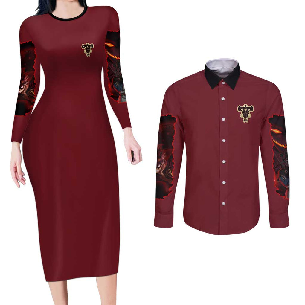 Asta V4 Black Clover Couples Matching Long Sleeve Bodycon Dress and Long Sleeve Button Shirt Japan Anime Style