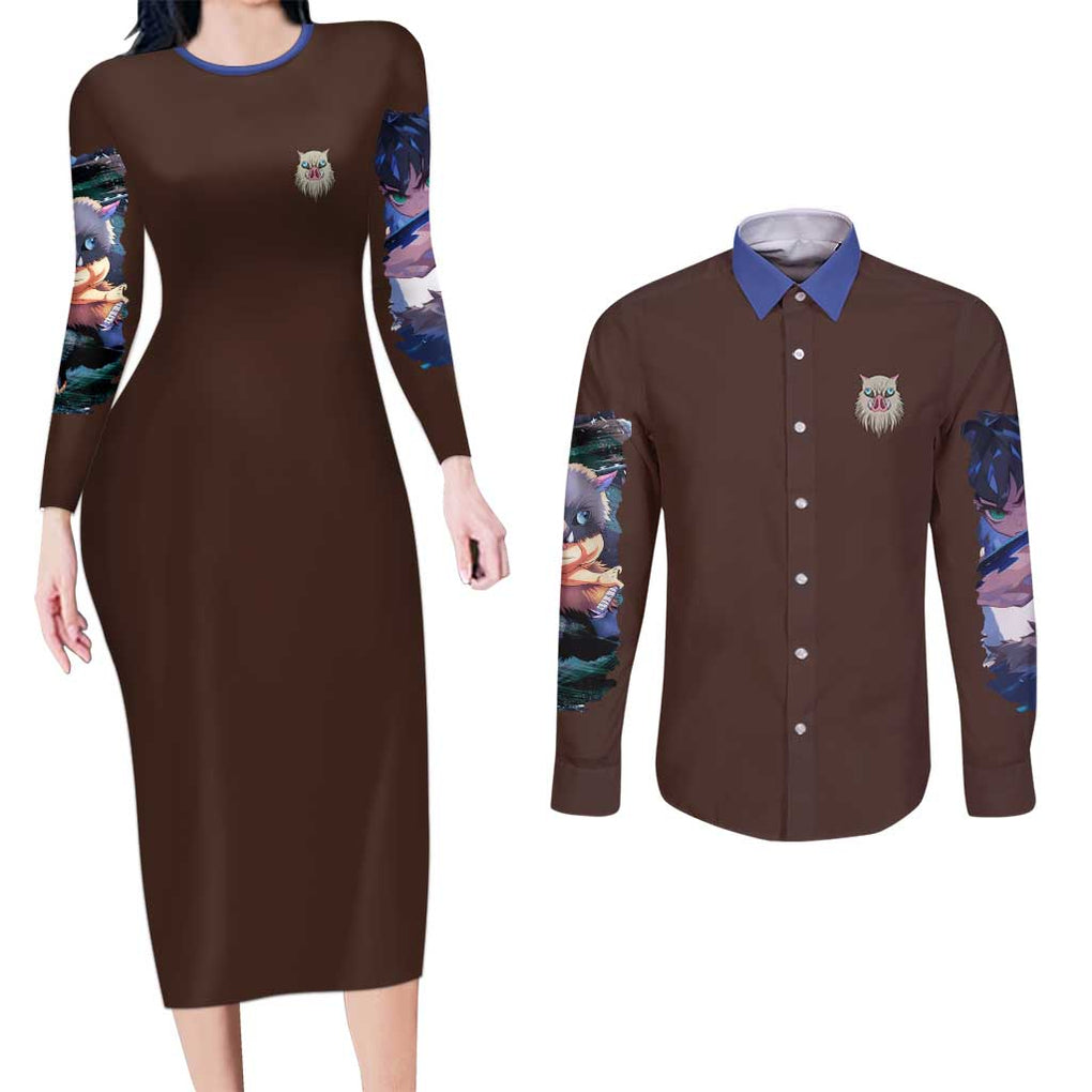 Hashibira Inosuke V2 Demon Slayer Couples Matching Long Sleeve Bodycon Dress and Long Sleeve Button Shirt Japan Anime Style