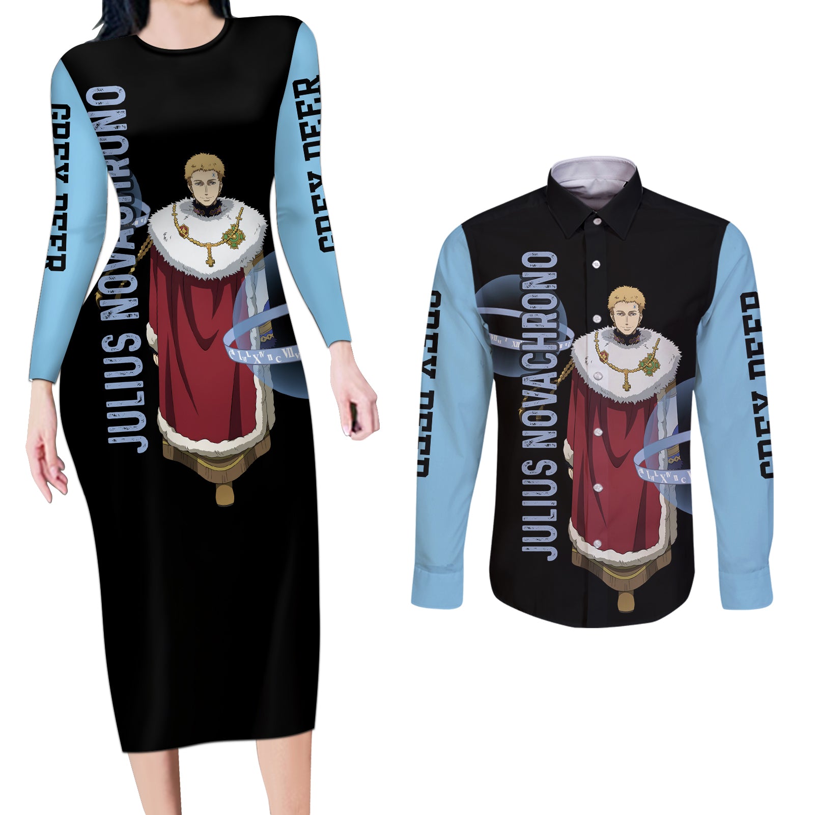 Julius Novachrono Couples Matching Long Sleeve Bodycon Dress and Long Sleeve Button Shirt