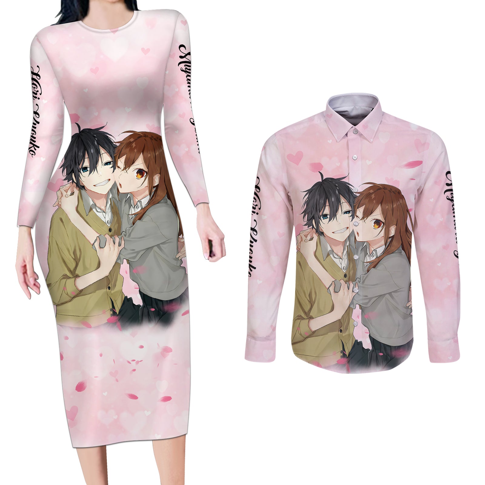 Horimiya Hori San To Miyamura Kun Anime Couples Matching Long Sleeve Bodycon Dress and Long Sleeve Button Shirt