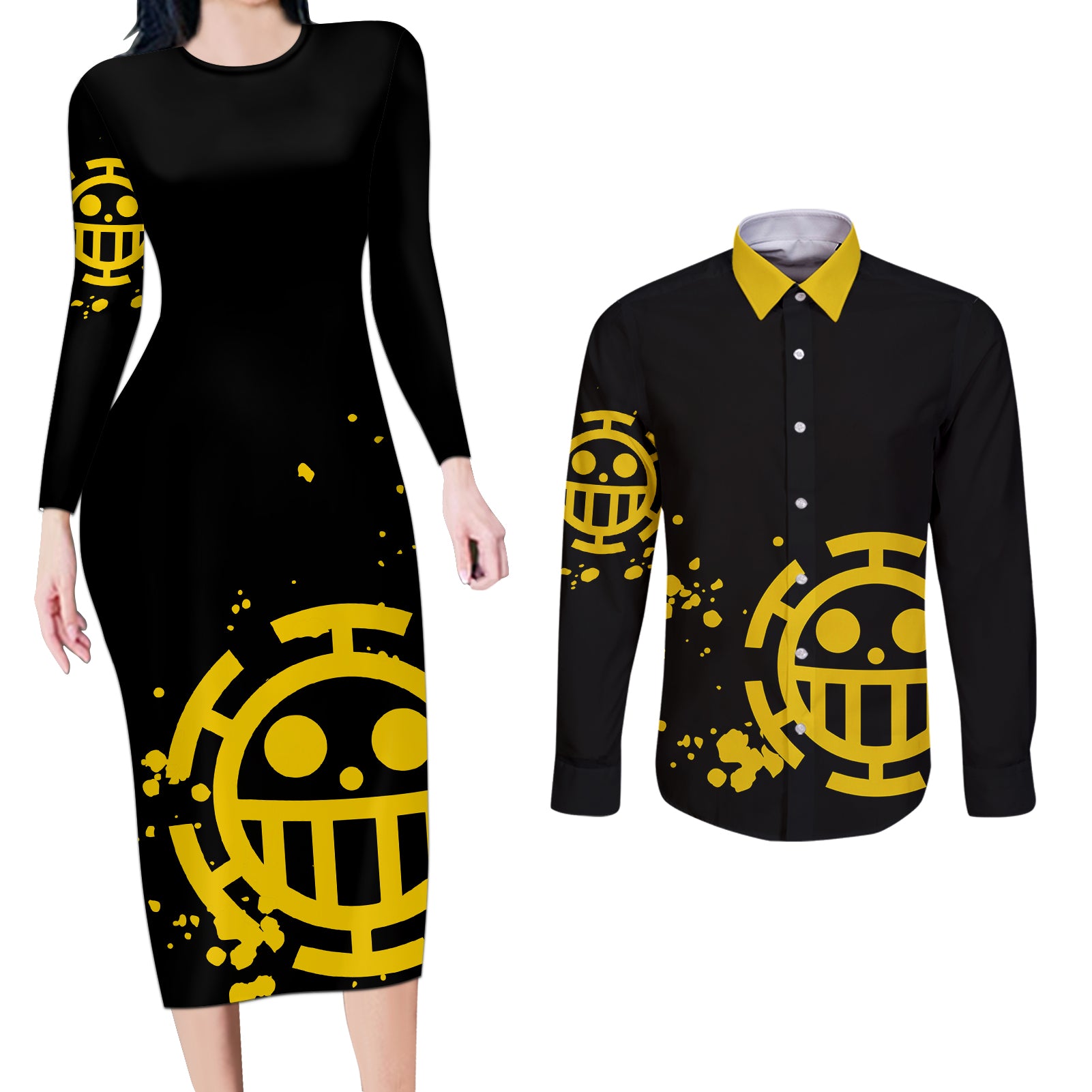 Trafalgar D Law Couples Matching Long Sleeve Bodycon Dress and Long Sleeve Button Shirt