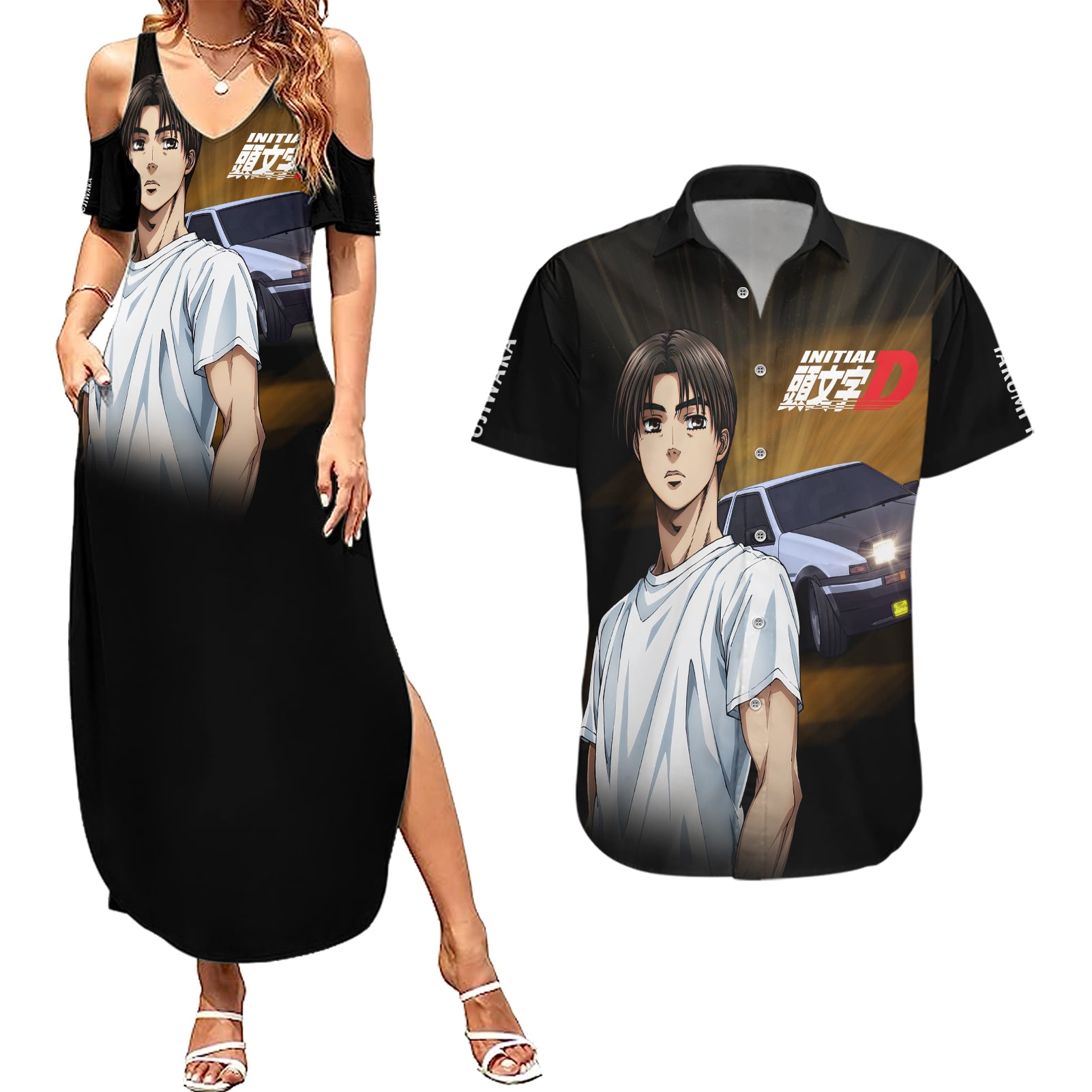 Takumi Fujiwara Couples Matching Summer Maxi Dress and Hawaiian Shirt