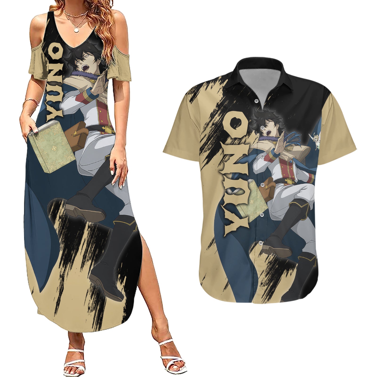 Yuno Couples Matching Summer Maxi Dress and Hawaiian Shirt Golden Dawn