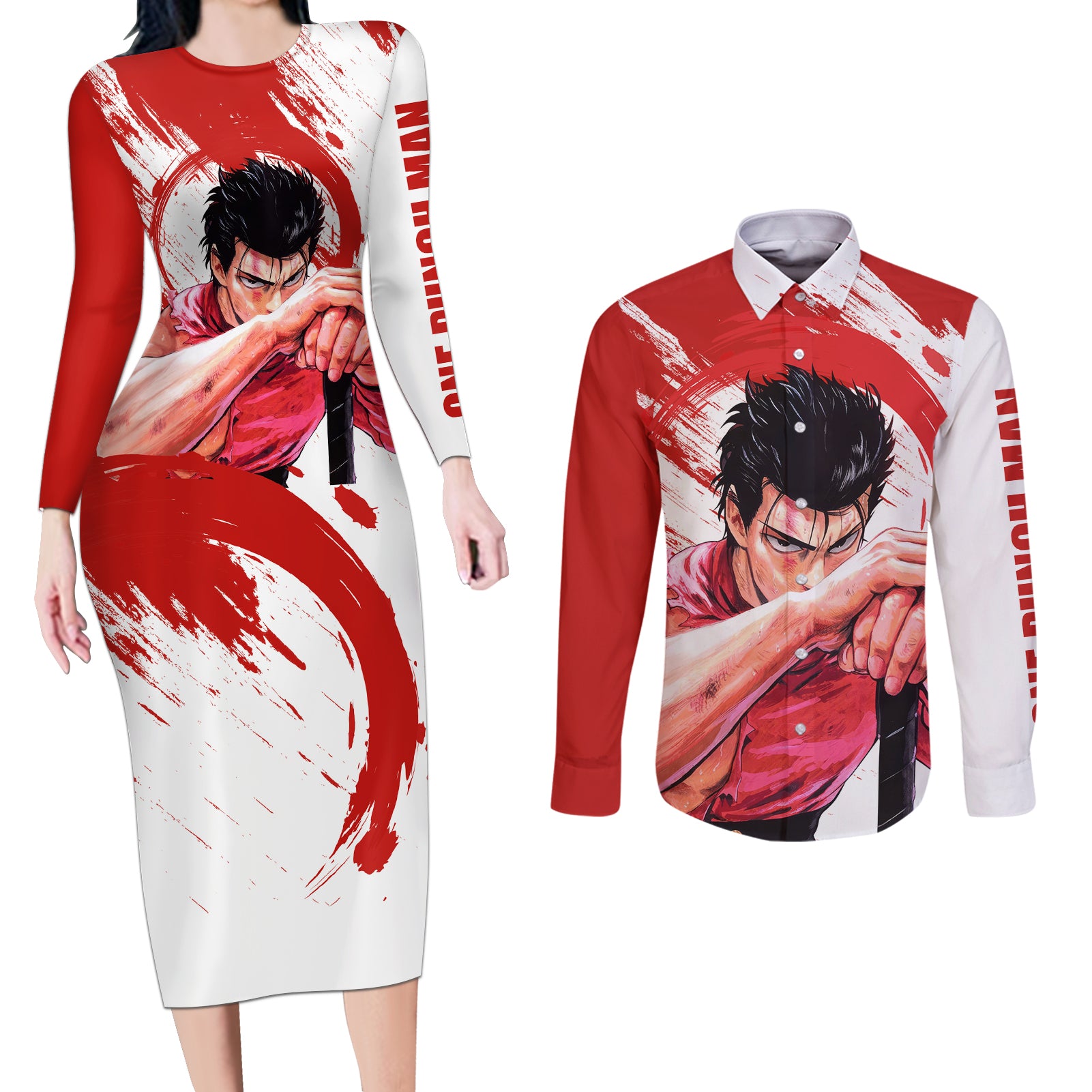 Metal Bat - Couples Matching Long Sleeve Bodycon Dress and Long Sleeve Button Shirt One Punch Man