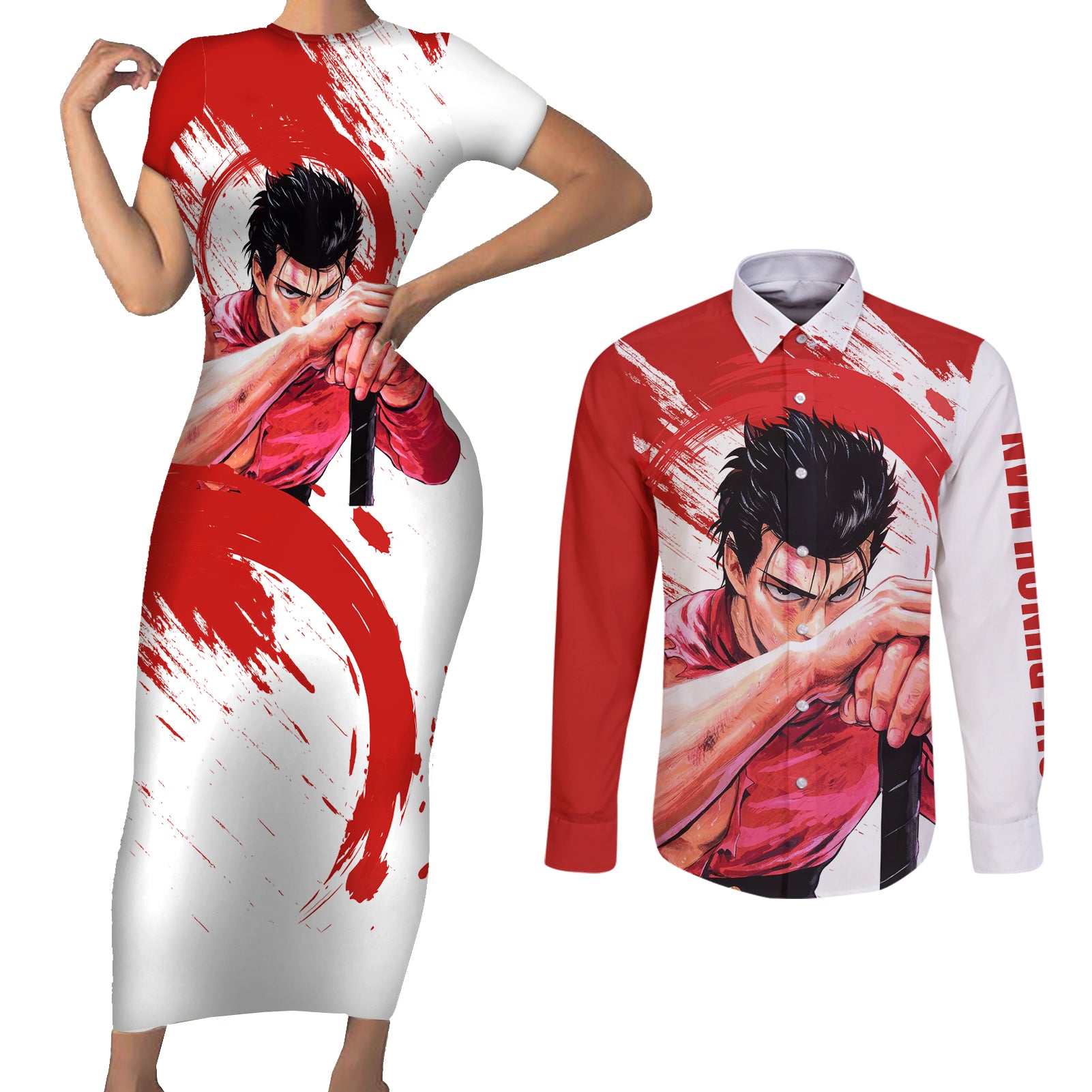 Metal Bat - Couples Matching Short Sleeve Bodycon Dress and Long Sleeve Button Shirt One Punch Man