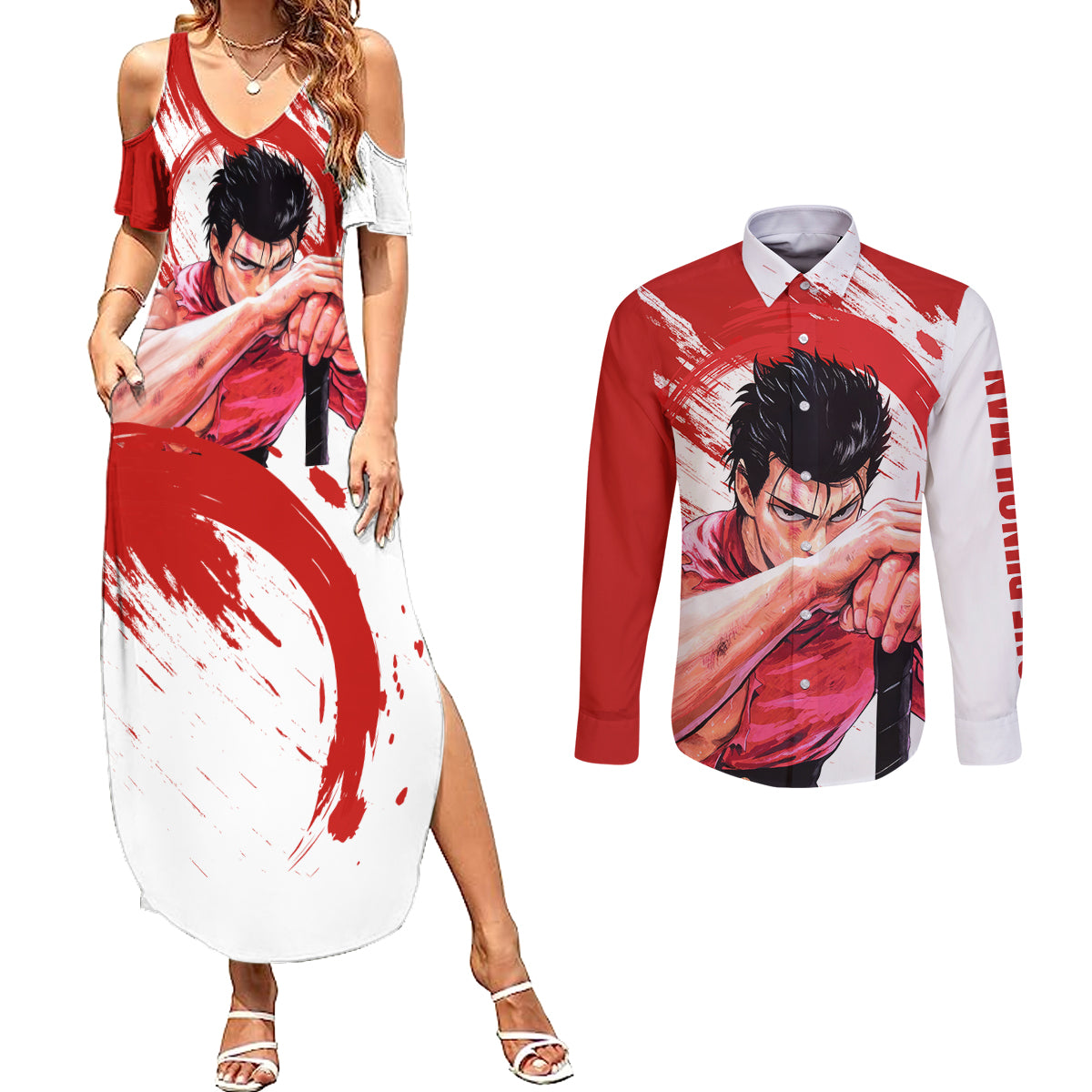 Metal Bat - Couples Matching Summer Maxi Dress and Long Sleeve Button Shirt One Punch Man