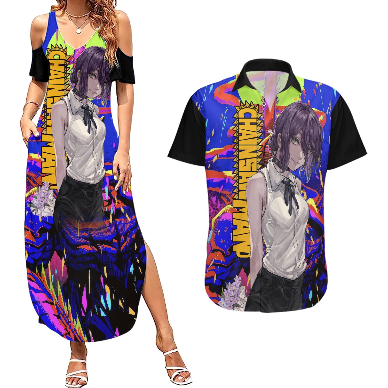 Reze Couples Matching Summer Maxi Dress and Hawaiian Shirt Chainsaw Man