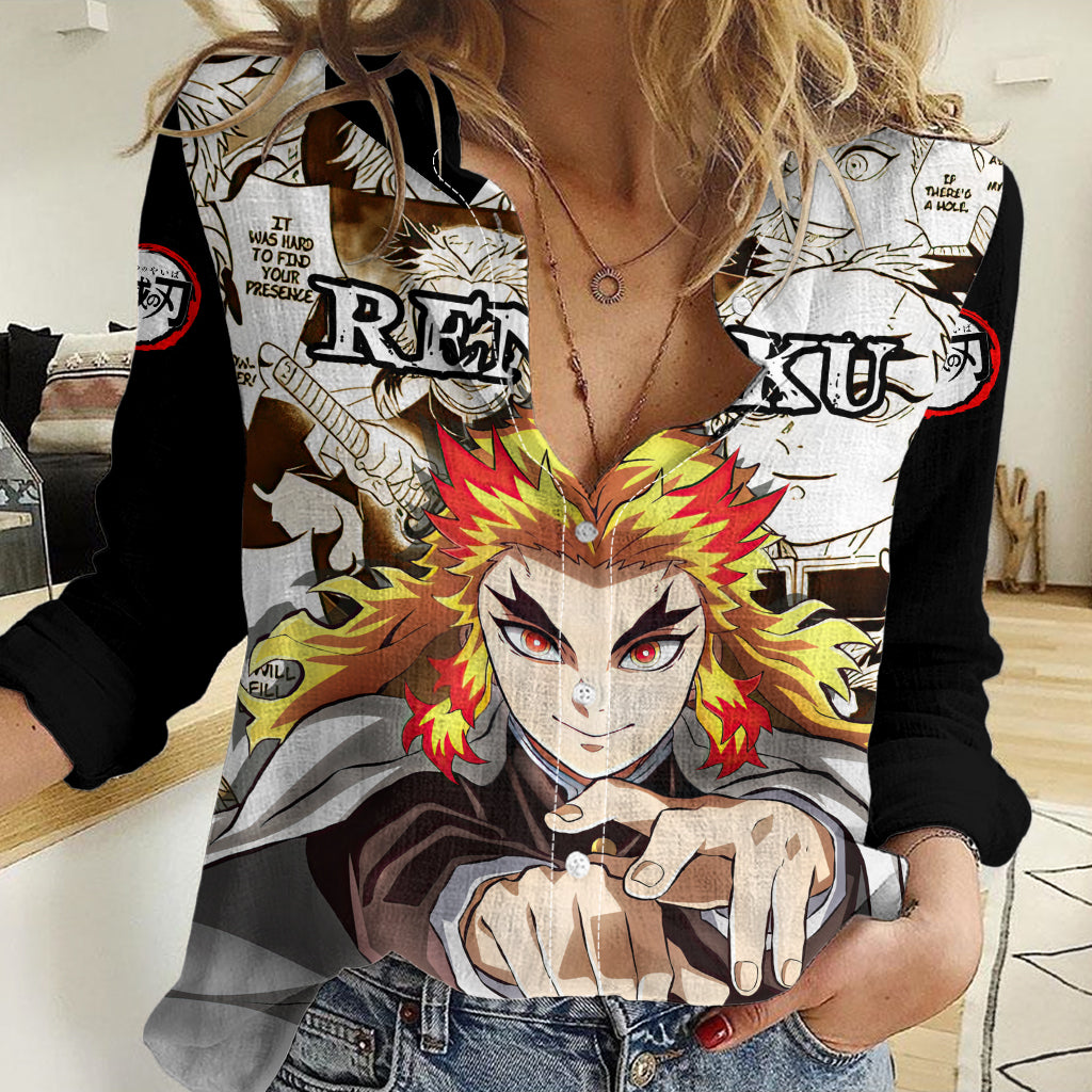 Kyojuro Rengoku Demon Slayer Women Casual Shirt Anime Mix Manga Style