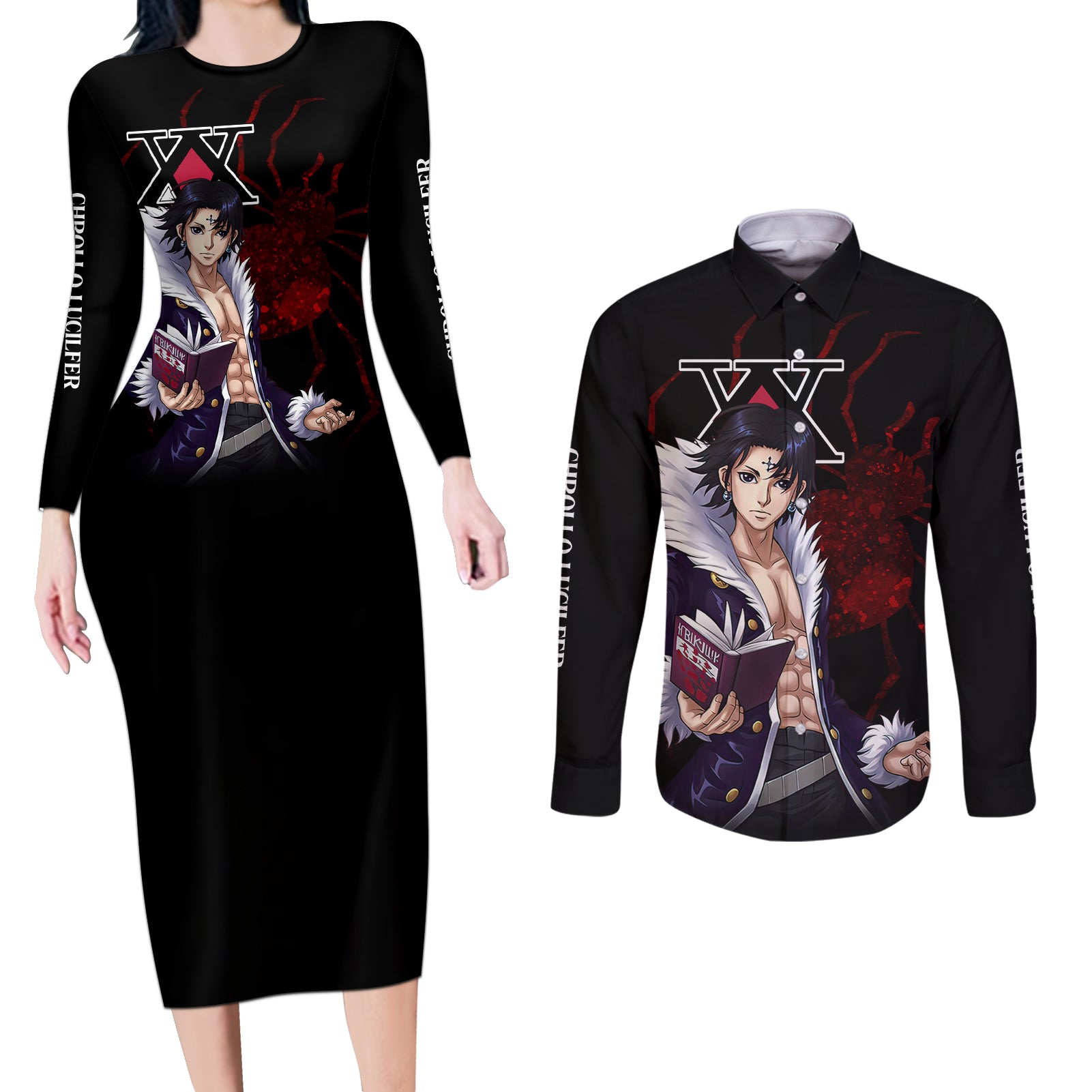 Chrollo Lucilfer Phantom Troupe Couples Matching Long Sleeve Bodycon Dress and Long Sleeve Button Shirt Hunter X Hunter - Anime Style