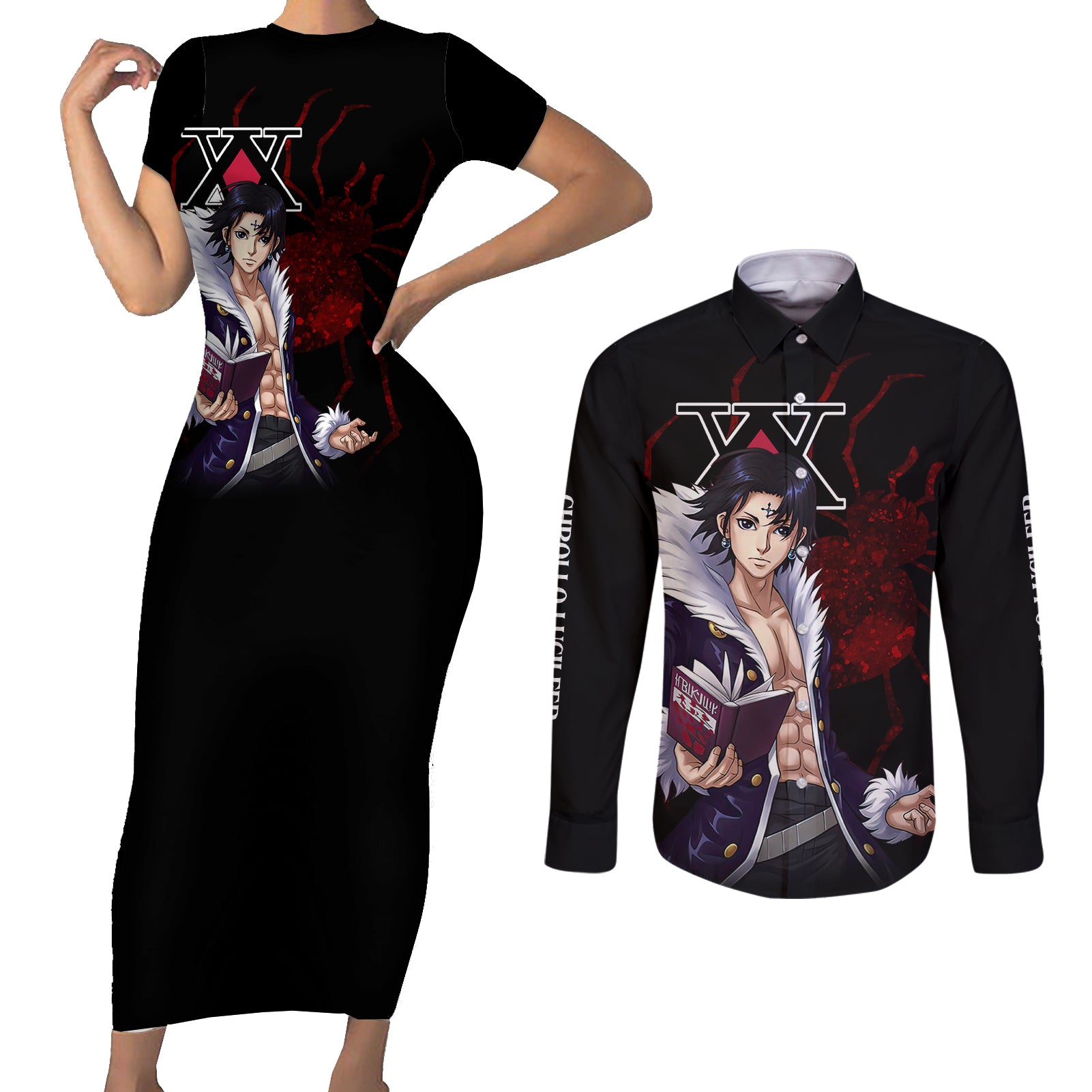 Chrollo Lucilfer Phantom Troupe Couples Matching Short Sleeve Bodycon Dress and Long Sleeve Button Shirt Hunter X Hunter - Anime Style