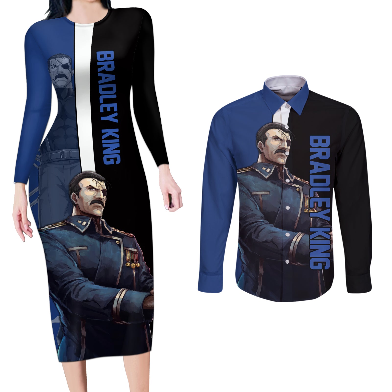 Bradley King - Fullmetal Alchemist Couples Matching Long Sleeve Bodycon Dress and Long Sleeve Button Shirt Anime Style