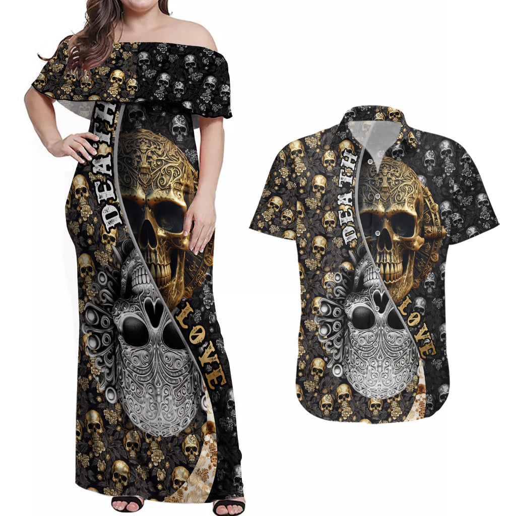 skull-pattern-couples-matching-off-shoulder-maxi-dress-and-hawaiian-shirt-love-and-death