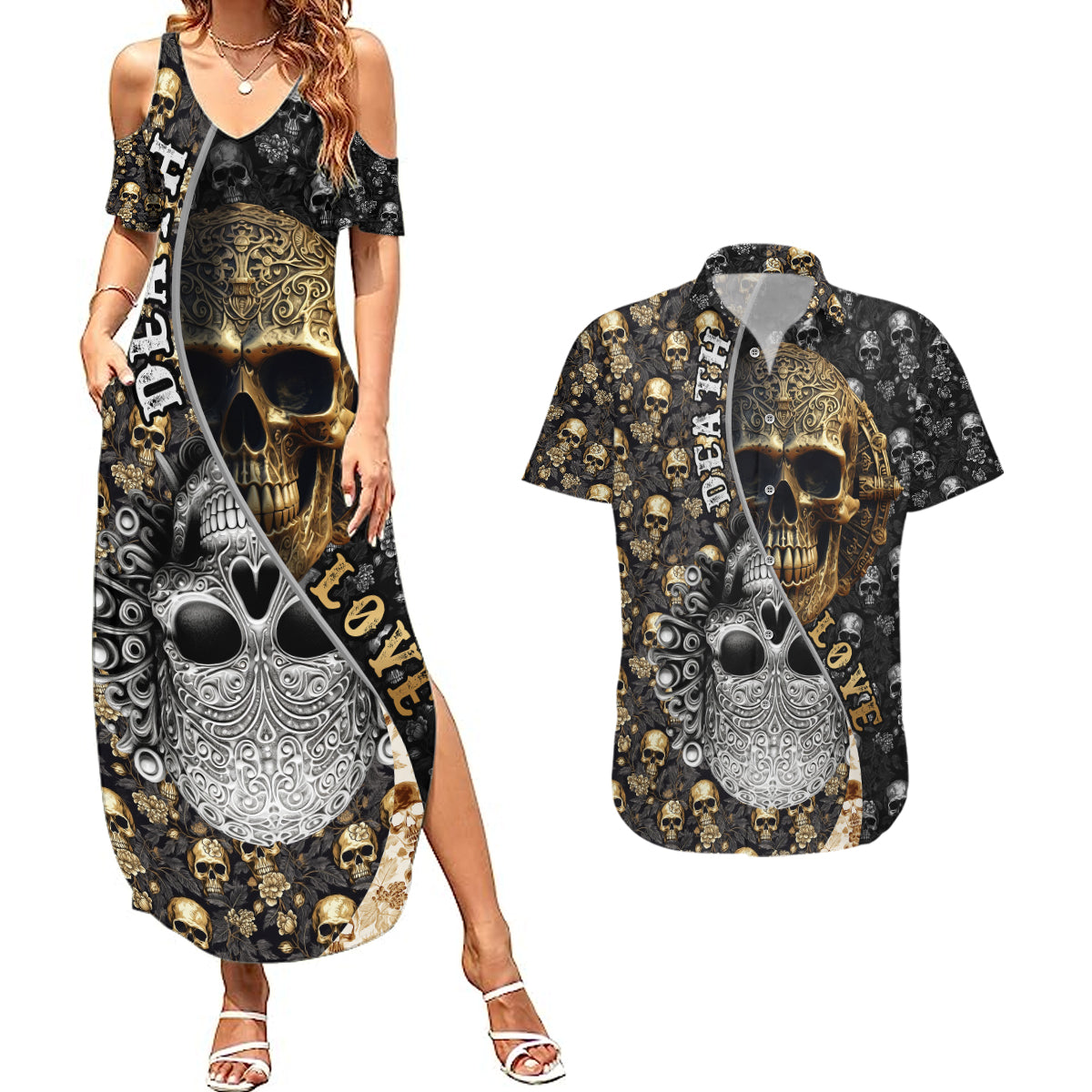 skull-pattern-couples-matching-summer-maxi-dress-and-hawaiian-shirt-love-and-death