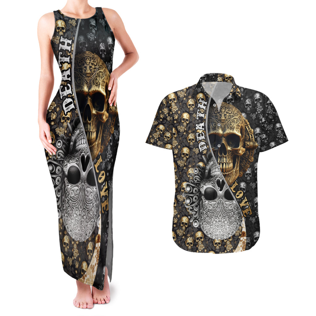 skull-pattern-couples-matching-tank-maxi-dress-and-hawaiian-shirt-love-and-death