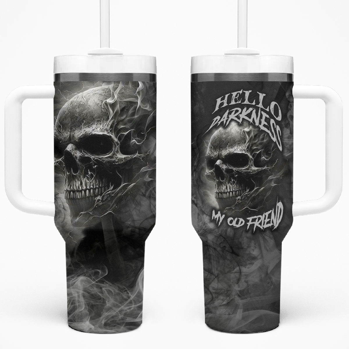 Hello Darkness My Old Friend Skull Tumbler With Handle