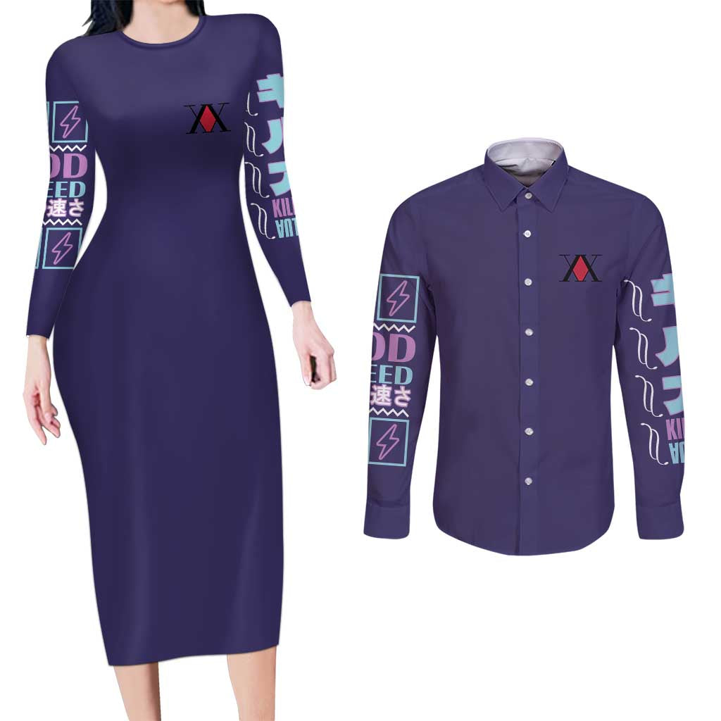 Killua Zoldyck V2 Hunter x Hunter Couples Matching Long Sleeve Bodycon Dress and Long Sleeve Button Shirt Anime Style