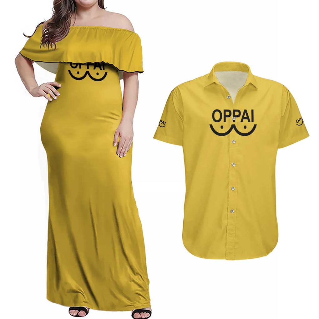 Saitama -  One Punch Man Couples Matching Off Shoulder Maxi Dress and Hawaiian Shirt Anime Japan Style