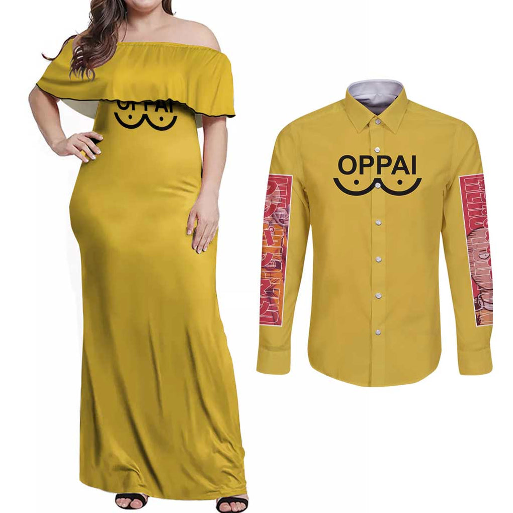 Saitama -  One Punch Man Couples Matching Off Shoulder Maxi Dress and Long Sleeve Button Shirt Anime Japan Style