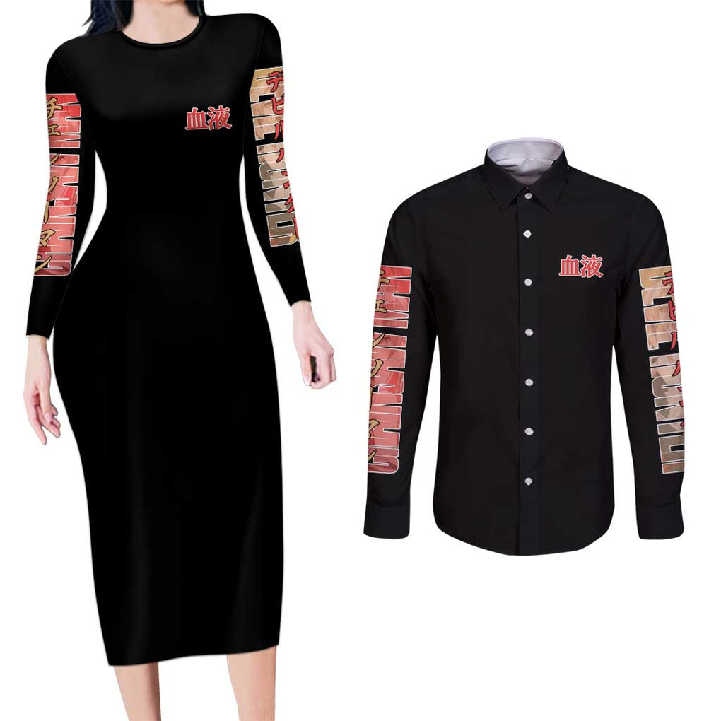 Power - Chainsaw Man Couples Matching Long Sleeve Bodycon Dress and Long Sleeve Button Shirt Anime Japan Style