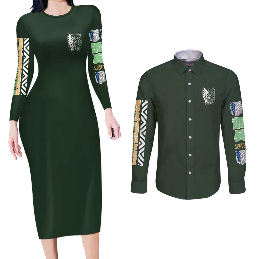 Levi Ackerman V2 Attack on Titan Couples Matching Long Sleeve Bodycon Dress and Long Sleeve Button Shirt Anime Style