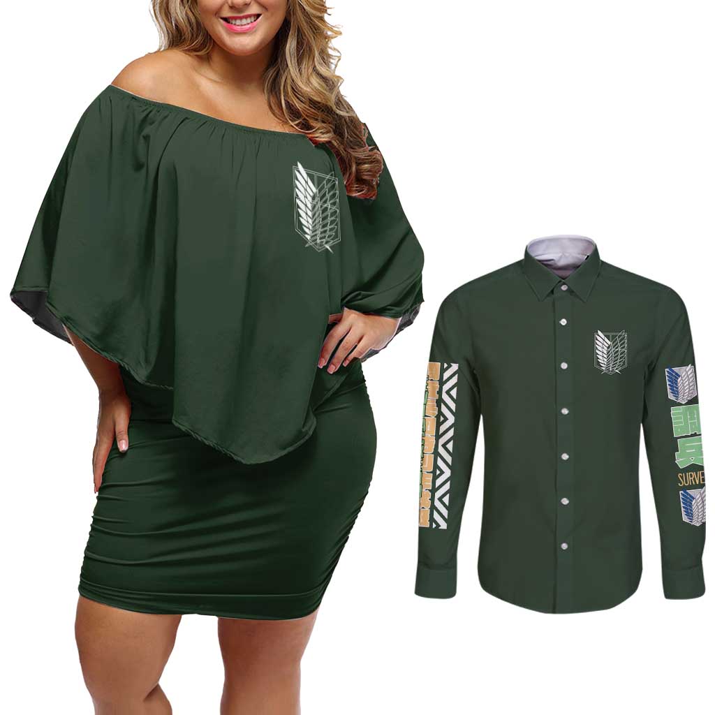 Levi Ackerman V2 Attack on Titan Couples Matching Off Shoulder Short Dress and Long Sleeve Button Shirt Anime Style