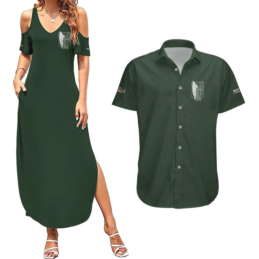 Levi Ackerman V2 Attack on Titan Couples Matching Summer Maxi Dress and Hawaiian Shirt Anime Style