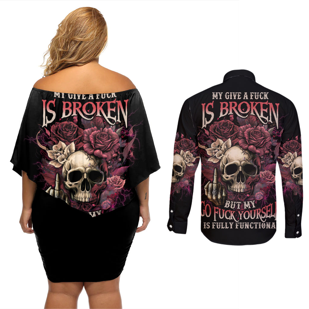 my-give-a-f-rose-skull-couples-matching-off-shoulder-short-dress-and-long-sleeve-button-shirt