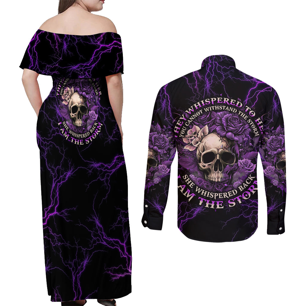 i-am-the-storm-rose-skull-couples-matching-off-shoulder-maxi-dress-and-long-sleeve-button-shirt