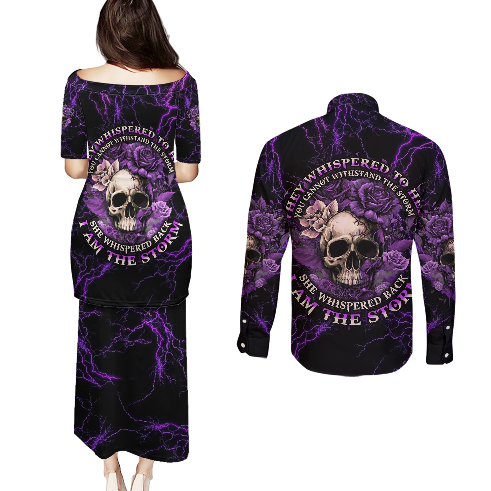 i-am-the-storm-rose-skull-couples-matching-puletasi-dress-and-long-sleeve-button-shirt