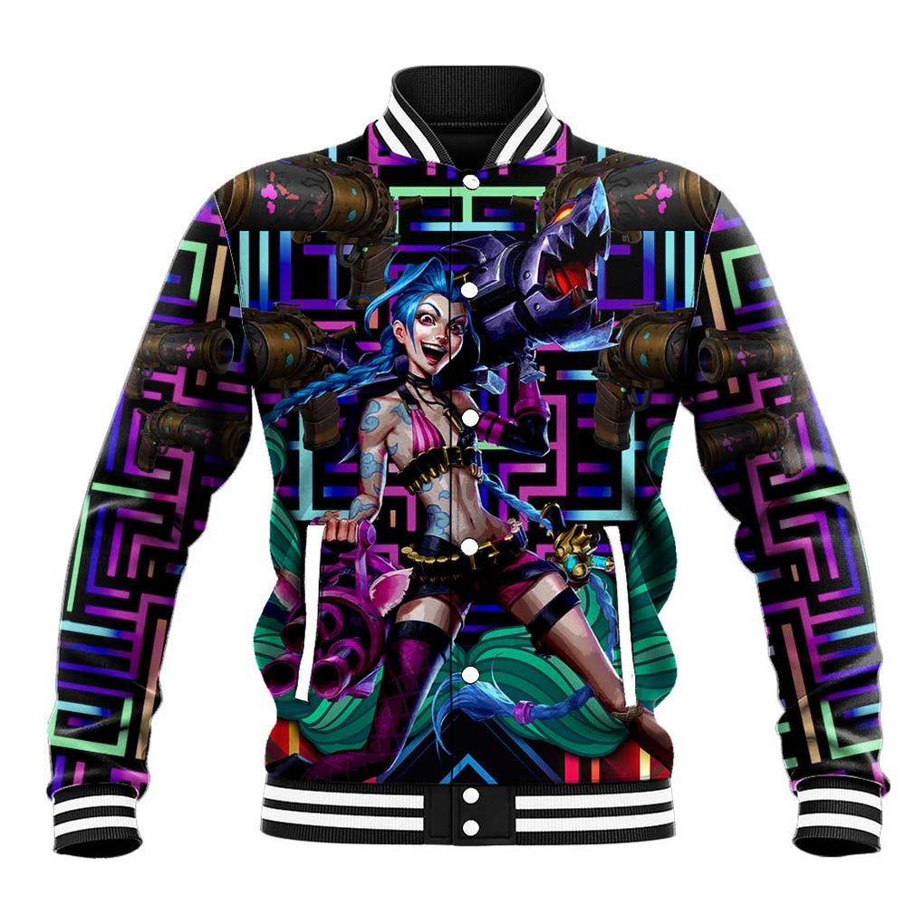 Trippy Jinx Arcane League of Legends Baseball Jacket Game Art Mix Trippy Style