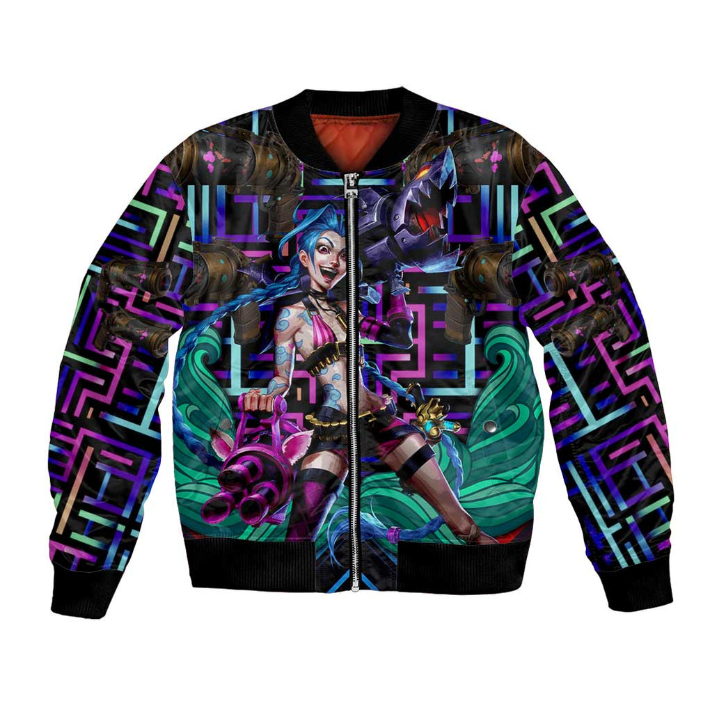 Trippy Jinx Arcane League of Legends Bomber Jacket Game Art Mix Trippy Style