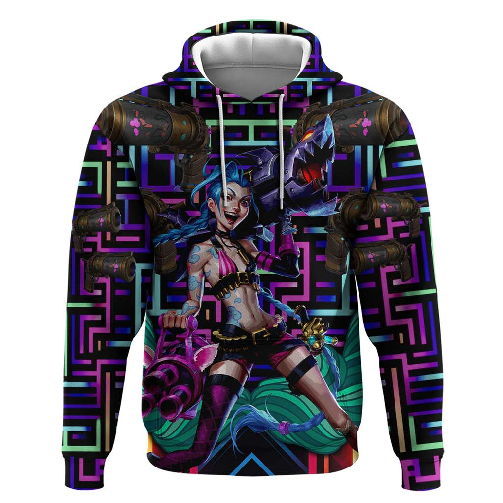 Trippy Jinx Arcane League of Legends Hoodie Game Art Mix Trippy Style