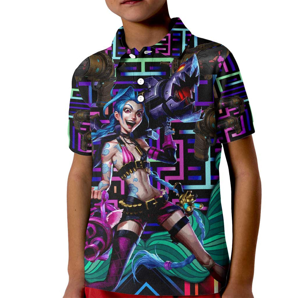 Trippy Jinx Arcane League of Legends Kid Polo Shirt Game Art Mix Trippy Style