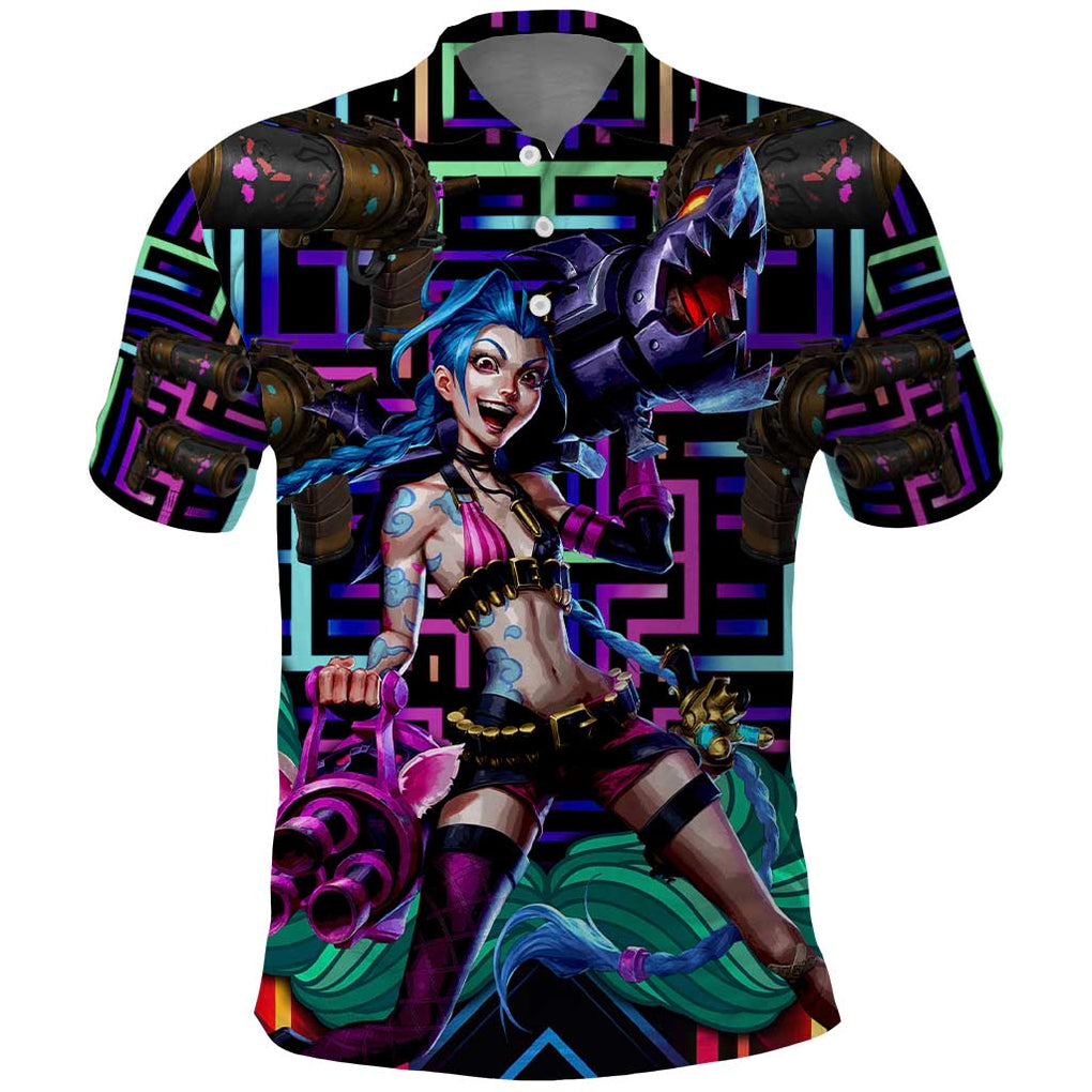 Trippy Jinx Arcane League of Legends Polo Shirt Game Art Mix Trippy Style