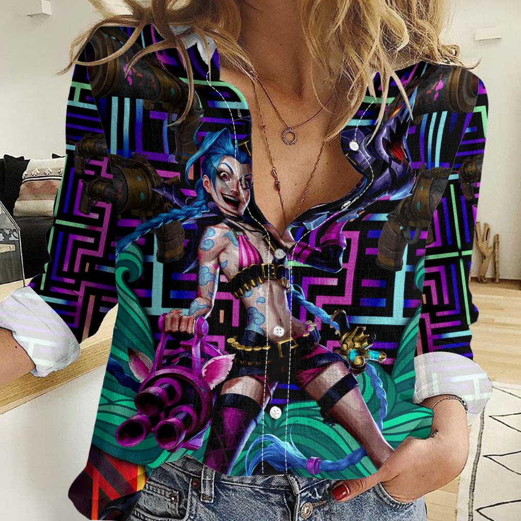 Trippy Jinx Arcane League of Legends Women Casual Shirt Game Art Mix Trippy Style