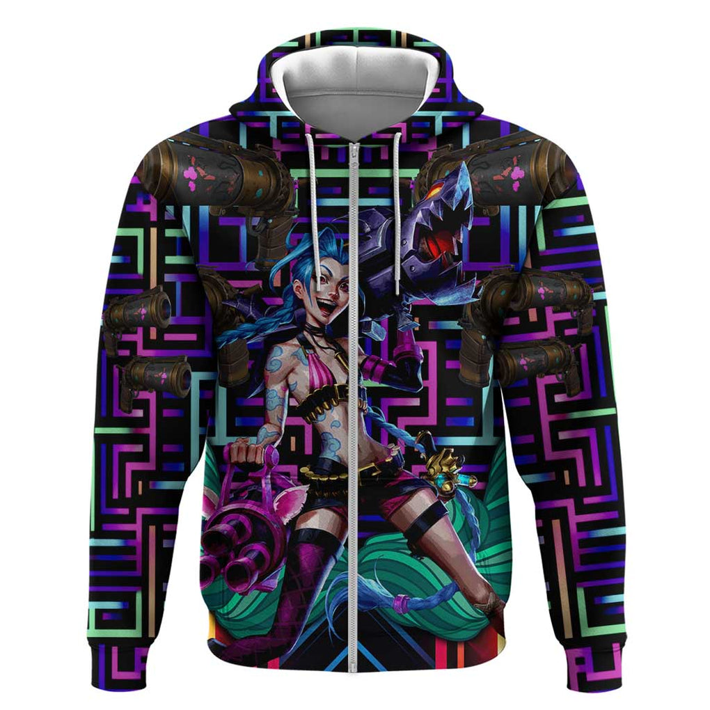 Trippy Jinx Arcane League of Legends Zip Hoodie Game Art Mix Trippy Style