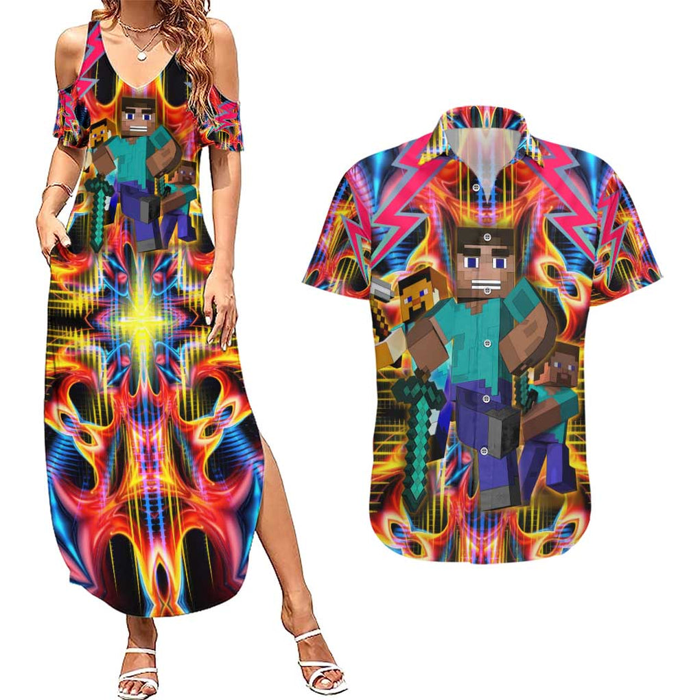 Power Minecraft Couples Matching Summer Maxi Dress and Hawaiian Shirt Game Art Mix Trippy Style