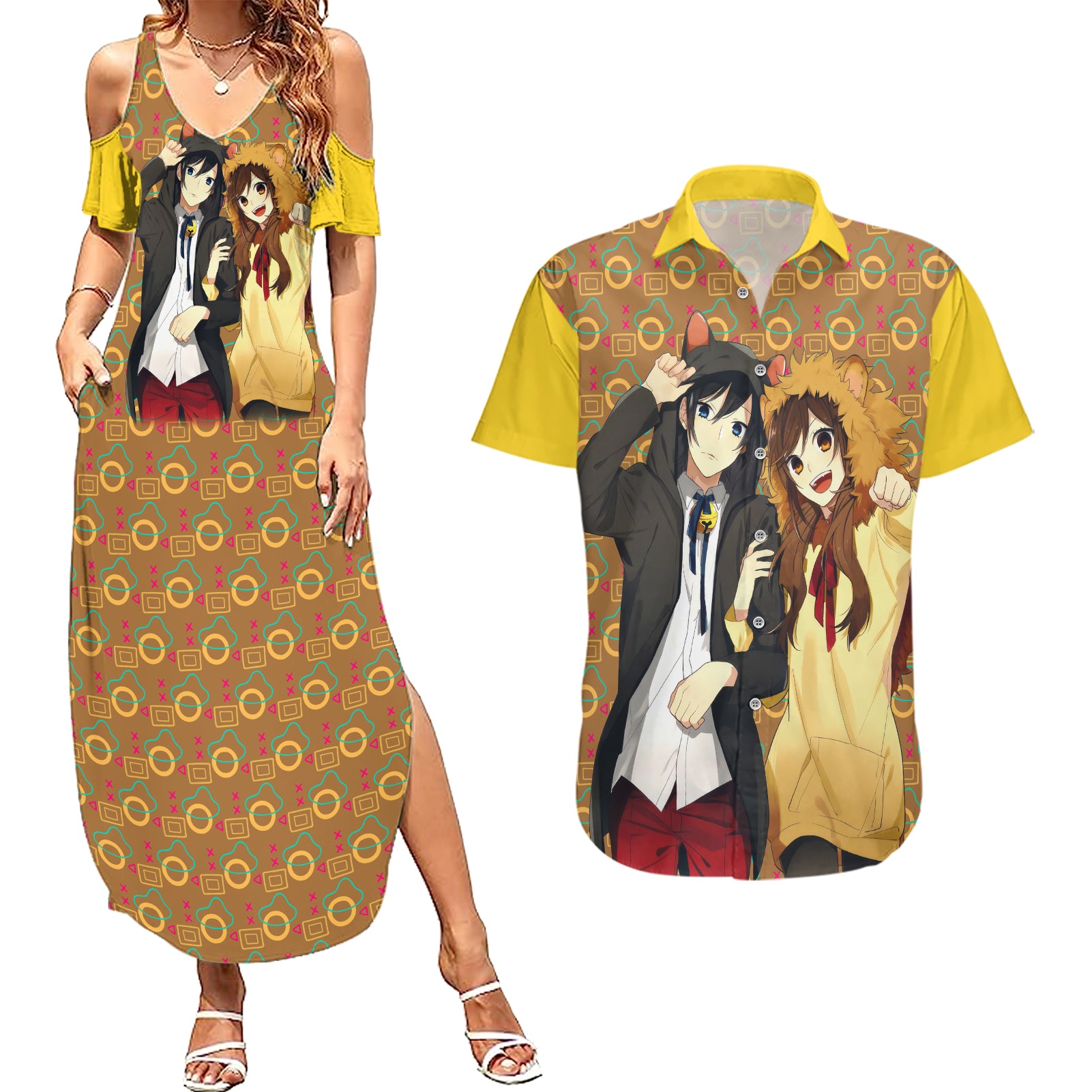 Horimiya Miyamura and Hori Couples Matching Summer Maxi Dress and Hawaiian Shirt Horimiya